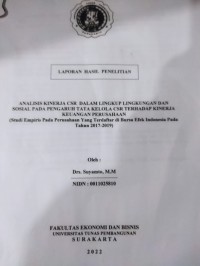 Analisis kinerja CSR dalam lingkup lingkungan dan sosial pada pengaruh tata kelola csr terhadap kinerja keuangan perusahaan